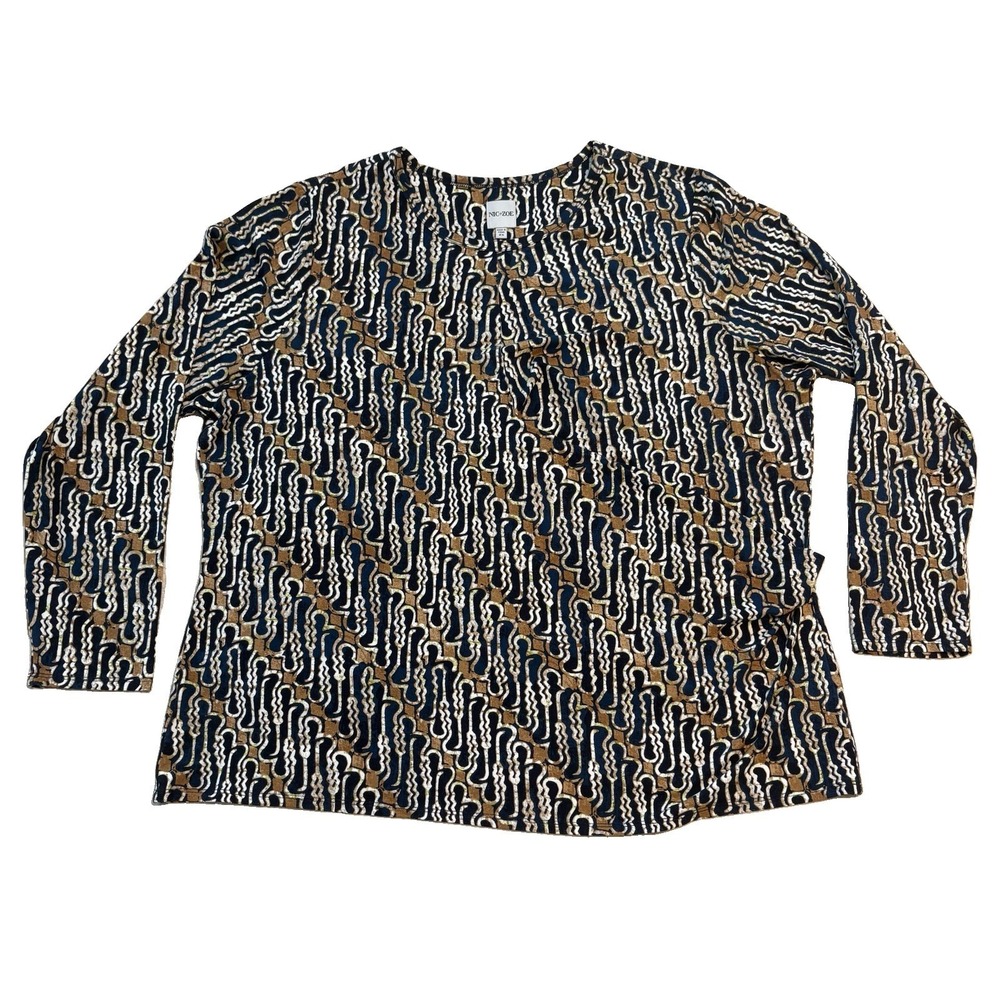 NIC+ZOE Printed Top Women's 2X Cowl Faux Wrap‎ Blouse Stretch Abstract Career